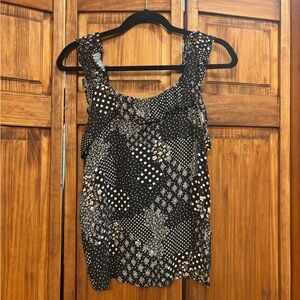 Maurices Black & White Patterned Ruffle-Trim Camisole